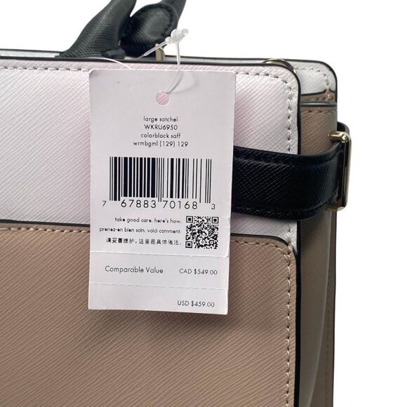 Kate Spade Staci Warm Beige Colorblock Large Satchel Crossbody NWT - Picture 13 of 15